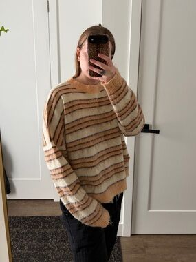 Boheme Striped Crewneck Sweater in Cream and Tan